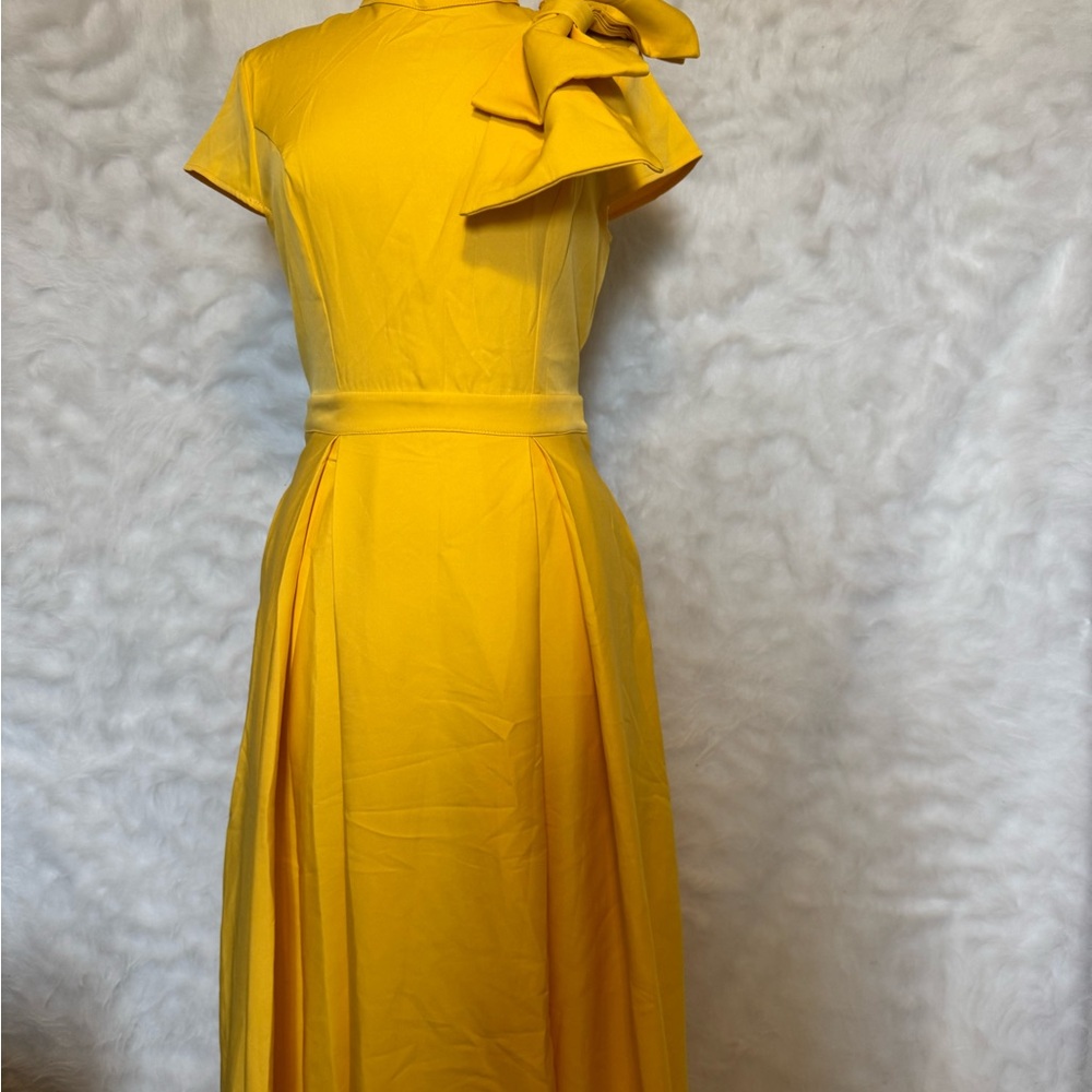 Yellow Midi Dress with Bow Shoulder
